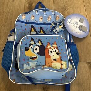 Bluey 5 Piece Backpack Lunch Bag School Family Travel Set Water Bottle Key Chain